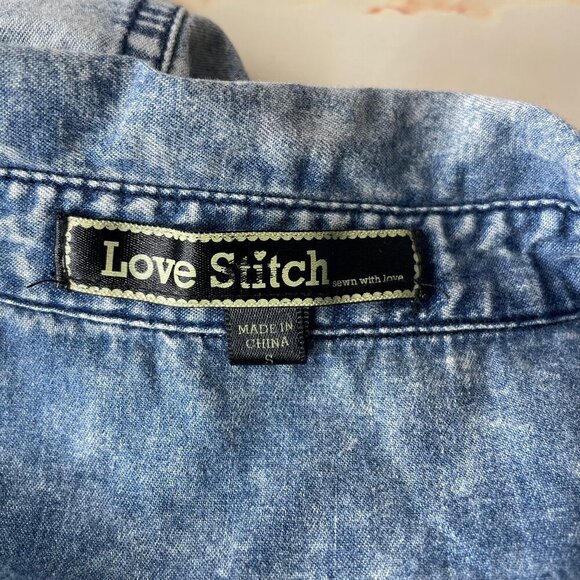 Love Stitch Light Acid Wash Distressed Denim Vest Y2K 90's Sz S - Picture 6 of 8